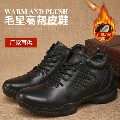 Men's Genuine Leather Ankle Boots Round Toe Rubber Outsole EVA Midsole Plush Lining Comfortable Autumn Wear