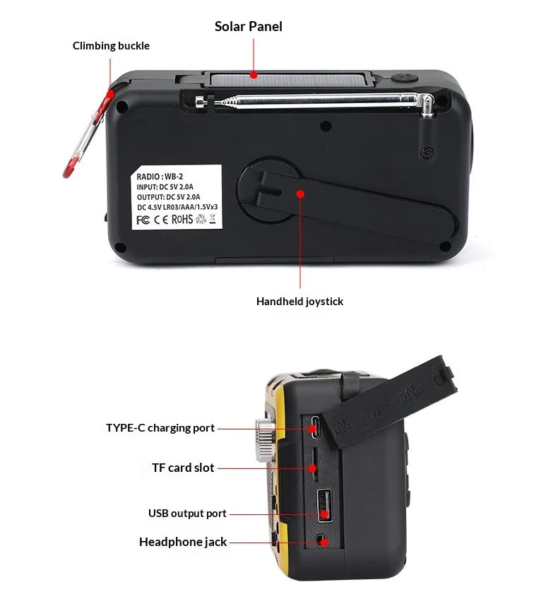 4000mAh Weather Emergency AM/FM Radio Noodradio Emergency Hand Crank Solar Charging Flashlight Survival Kit Gear Electronics