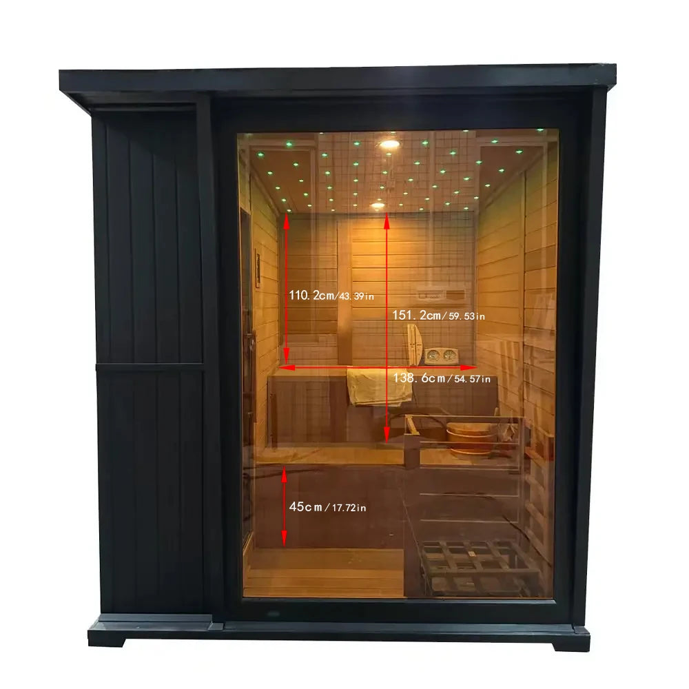 Fast-Heating Black Outdoor Sauna Cabin Waterproof 4 Person Traditional Steam Sauna House for  Improved Circulation