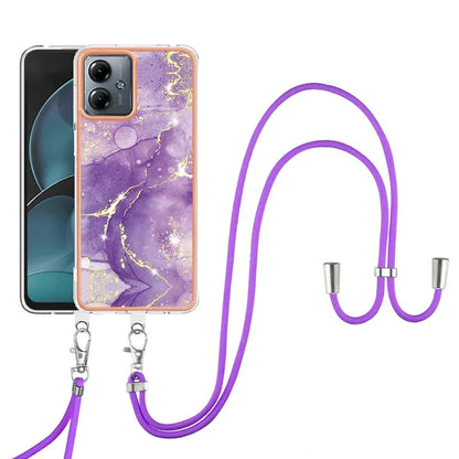 Shockproof Mobile Phone Case for Motorola Moto G14 G54 G84 IMD Marble Shell Cover Lanyard