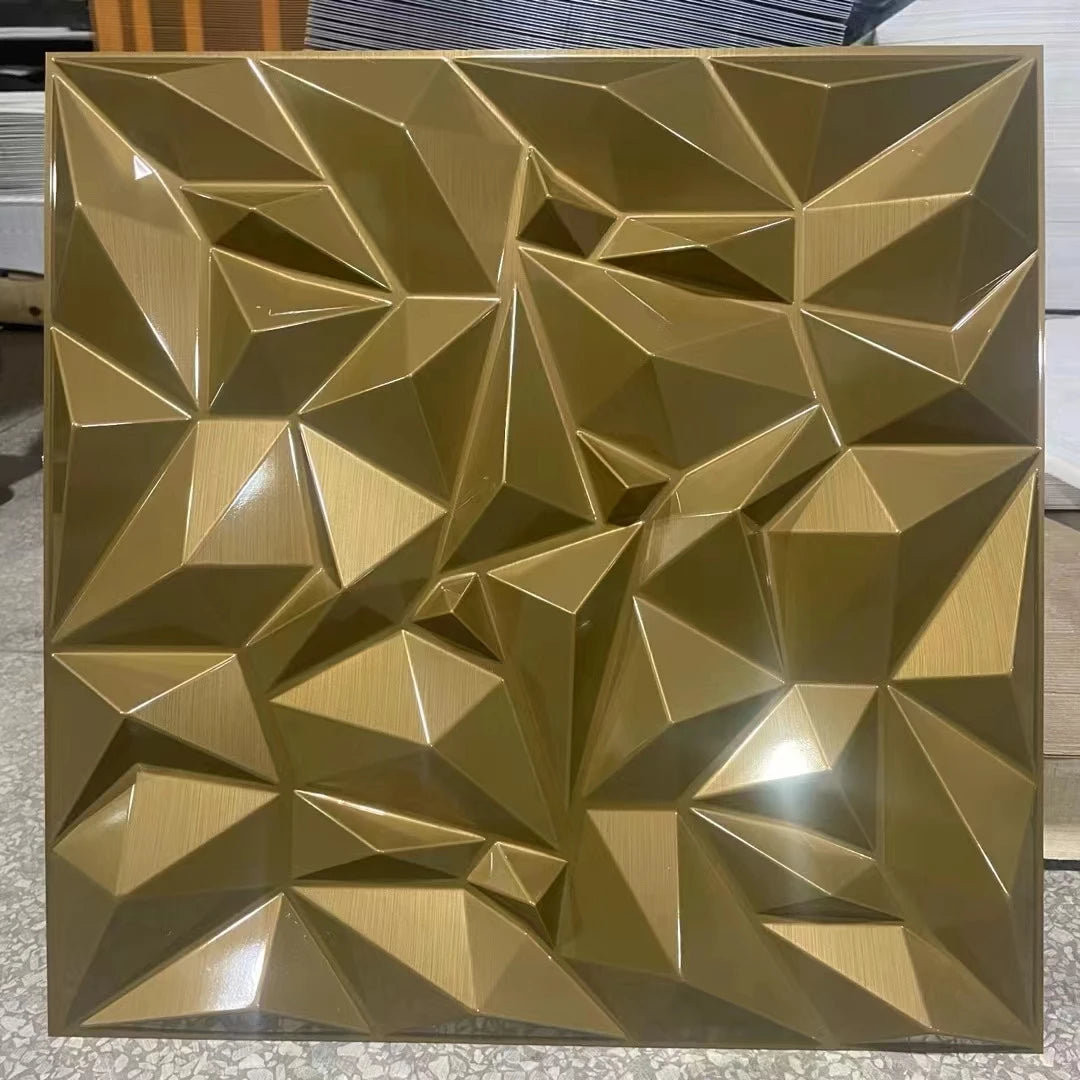 Irini 2024 Hot Selling PVC Deep Brushed Gold 3D Wall Panels Waterproof Fireproof Easy Install Household Interior Wall Decor