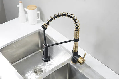 Kitchen Faucet Mixer Tap Black Gold  Pull Out Spring Kitchen Faucets