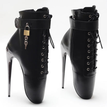 JIALUOWEI New 7Inch Stiletto High Heel Lock Wrap Strap Ankle Length Fetish Ballet Boots In Stock Shipping Fast