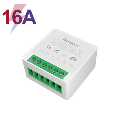 AUBESS Tuya WiFi Smart Switch 16A DIY Breaker Relay Module Smart Home Smart Life App 2 Way Remote Control Via Alexa Google Home