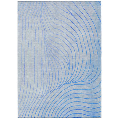 HMS 8' X 10' Abstract Indoor Outdoor Area Rug Blue and Silver Washable Carpet