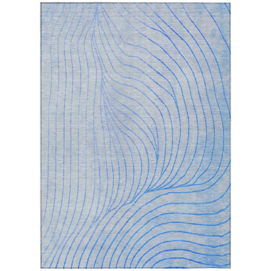 HMS 8' X 10' Abstract Indoor Outdoor Area Rug Blue and Silver Washable Carpet