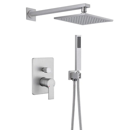 Homein Matte Black Double Handle 2-Function Brass Concealed Shower Set, Pressure Balance Valve Rainfall Shower System
