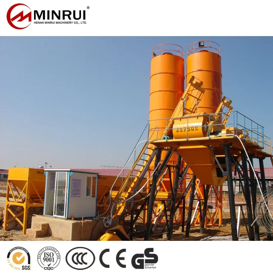 HZS50 Hopper Scale Efficient Concrete Batching Plant Core Components Including Pump Motor PLC Bearing Gearbox PLD1600 Quality