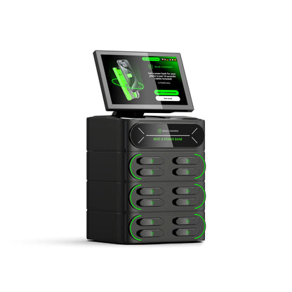 Hot Selling 12-Slot Mobile Charging Station with 10.1-Inch Touch Screen Built-in POS Card Reader Rental & Sharing Power Bank