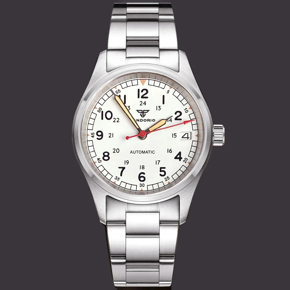 36mm Tandorio NH35 Automatic Men Watch Diver Movt 20Bar Waterproof Wristwatch Big Crown Leather Band Men's Wristwatch