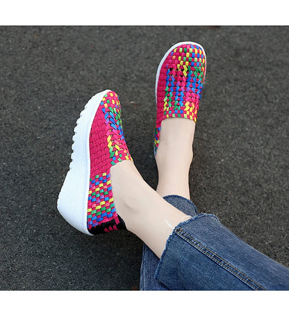 New Women Sneakers Summer Casual Shoes Woven Flat Platform Women's Shoes Breath Loafers Lady Footwear Soft Zapatos Plus Size 42