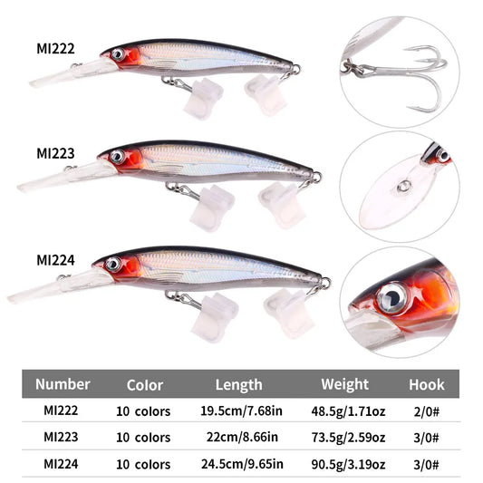 195mm 48g Hard Bait Fishing Sinking Minnow 73g Hard Heavy Minnow Bait 90g Fishing Minnow Lure 10 Colors Available by PDG ibma