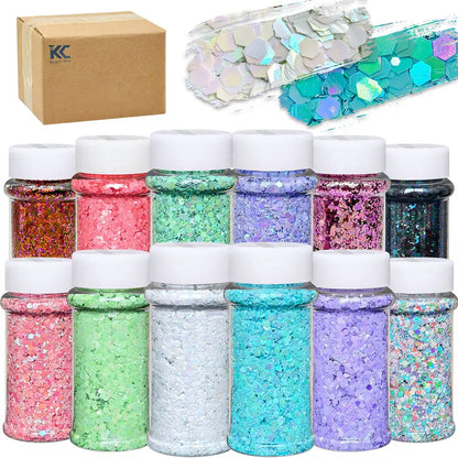 2 oz Hexagon Large Chunky Glitter Set Snowball Cosmetics Make up Nail  Crafts Shaker Bottle Free Shipping US Stock
