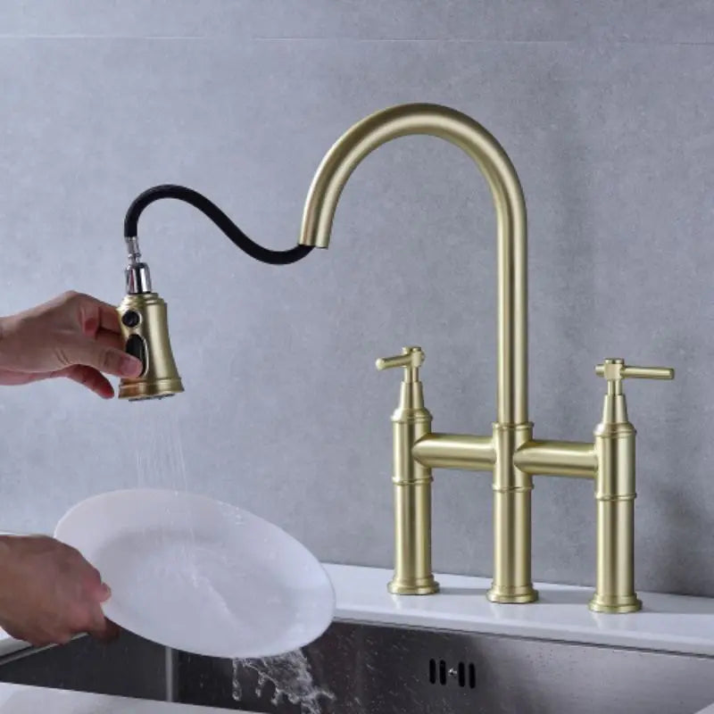Free Drop Shipping American Bridge Kitchen Tap Ready Stock Cheap Pull-Down Faucet Brass Sink Tap With Sprayhead