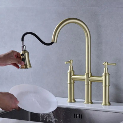 Free Drop Shipping American Bridge Kitchen Tap Ready Stock Cheap Pull-Down Faucet Brass Sink Tap With Sprayhead