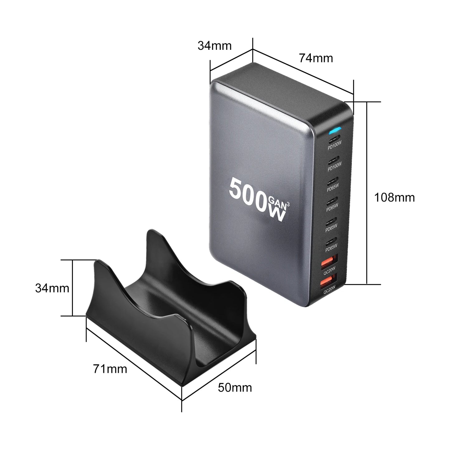 New 500w 8 Ports Gan Multi-function Desktop Charger Us Eu Uk Au Adapter Fast Charger for Laptop Mobile Phone 6C2A  Power Adapter