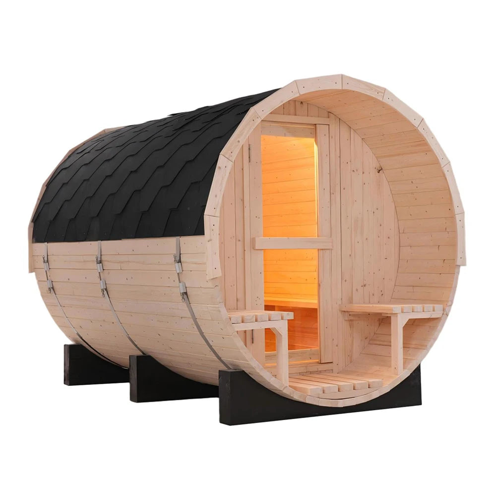 Discount Direct Logistic Waterproof White Pine Sauna Barrel Promotional Sauna Room Outdoor for 6-8 Persons
