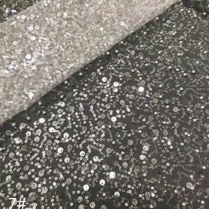 Width 130 cm Polyester Sparkly Sequins Embroidery Beads Mesh Fabric Heavy Tulle Lace Fabric for Wedding Dress Curtain