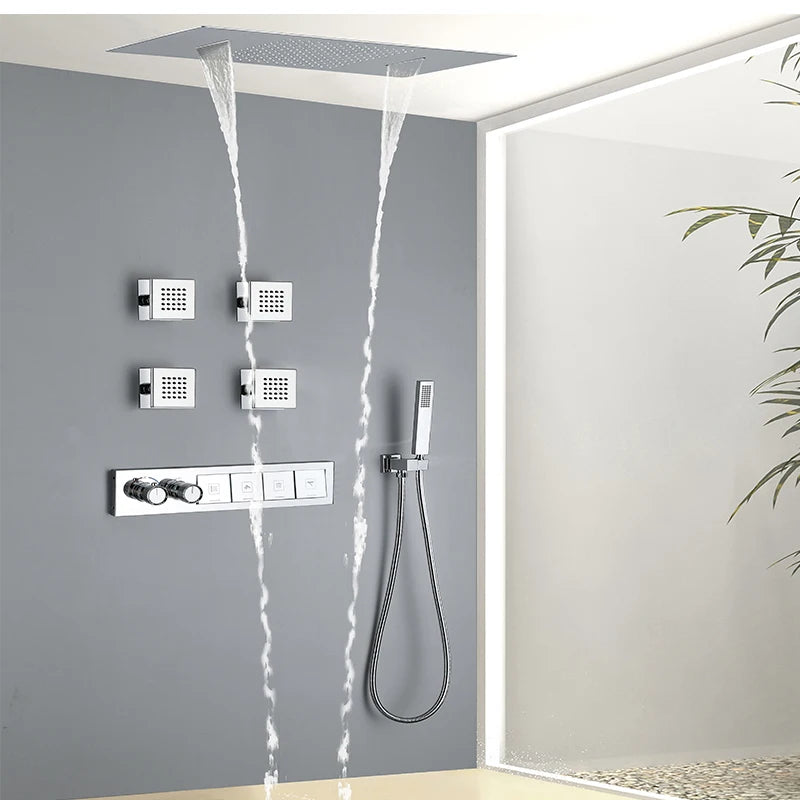 Homein Sanitary Ware, US Warehouse in Stock, Thermostatic Shower Set, Multi-function Bathroom Shower Set, Copper Material