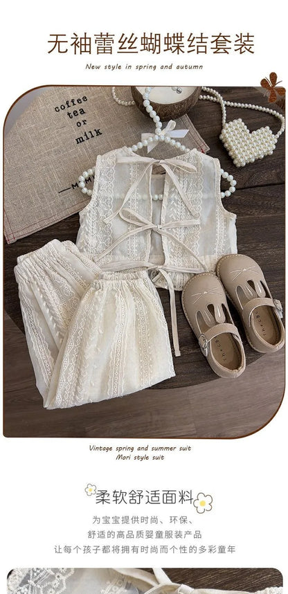 Girls' Summer Thin Suit 2024 Young Children Fashion Style Vest Wide Leg Pants Style Two-piece Set of Fashion