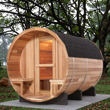 Factory Sale Traditional Outdoor Finnish Steam Sauna Hotel Outdoor Barrel Sauna 6-8 Person with ETL Stove