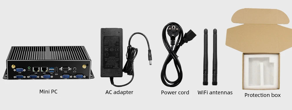 Industrial Mini PC Fanless Dual LAN 6x COM-RS232 Support 1x RS485 Intel I7-5500U Celeron J1900 SIM Slot Mini-PCIe Windows Linux