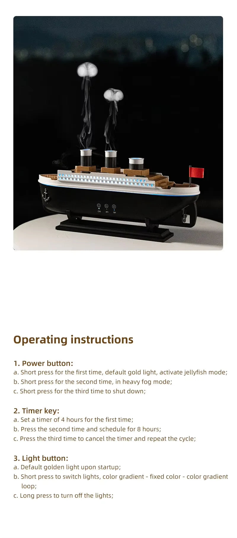 2025 Electric Ship Diffuser Humidifier Ultrasonic Essential Oil Jellyfish Diffuser Desktop Smart Home Boat Diffuser for Office