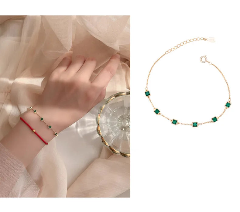925 Sterling Silver Simple Emerald Crystal Bracelet For Women Light Luxury Temperament Mother's Day Jewelry Gift