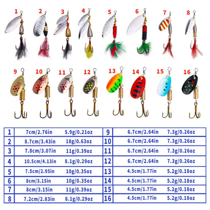 16pcs Spinners Lure Set Baits Set With Tackle Bag Trout Bass Salmon Pike Walleye Fishing Lures