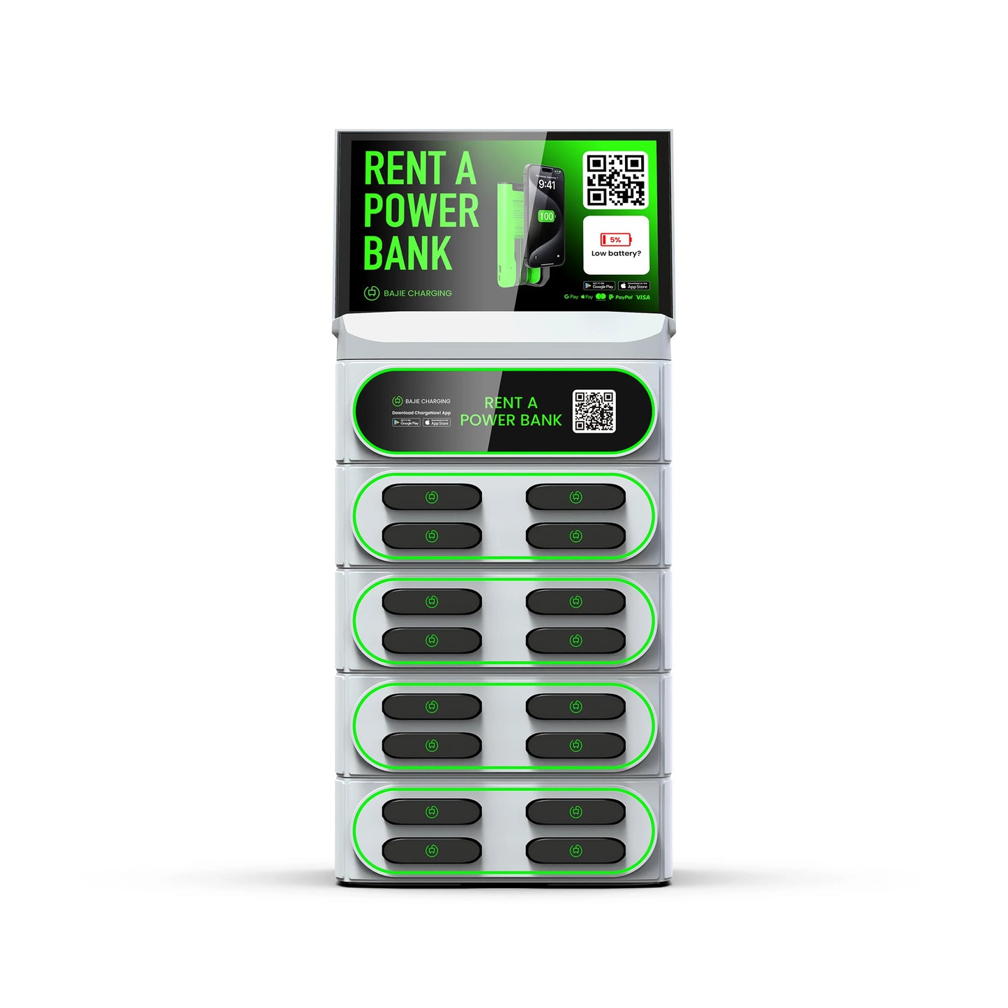 Hospital 16 Slots Stackable Machine  With Screen Sharing Power Bank With Rental System 4G Fast Charging Station