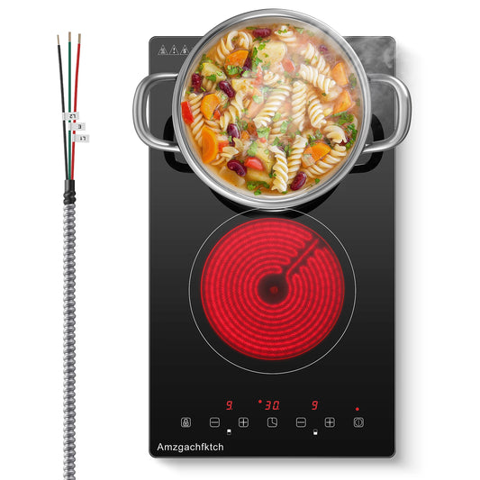 2 Burner Electric Cooktop, 12 Inch Built-in Ceramic Stove Top with Child Safety Lock, Timer & Residual Heat Indicator, 3000W by PDG ibma