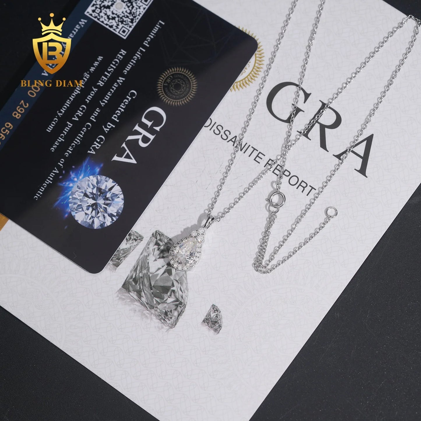 Hot Sale VVS Moissanite Iced Out Jewelry  925 Silver Waterdrop Diamond Necklace Women Pass Diamond Tester Hip Hop with GRA