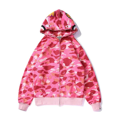 2026 Full Zip Sha Pattern Hoodie  Cotton Polyester Blend Custom Logo Sweatshirt Supplier Mens Hoodie