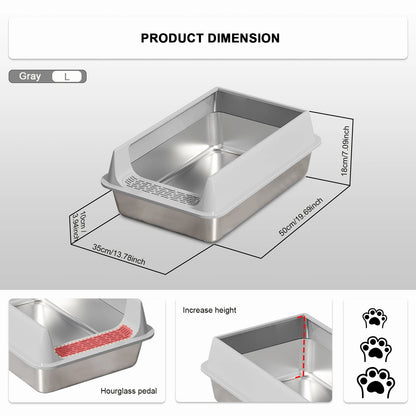 Stainless Steel Semi-closed Rectangular Cat Litter Box with Top-in Lid Anti-splash High Fence Pet Cleaning