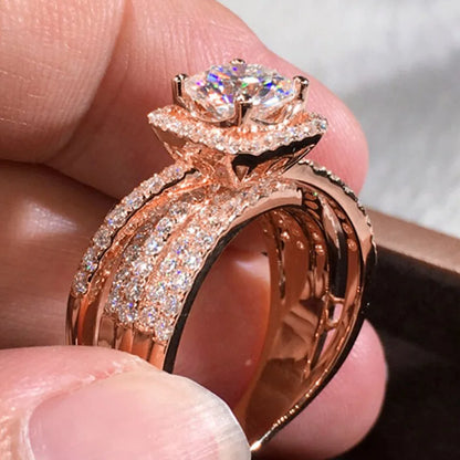 F842 Rose Gold Diamond Ring Round Brilliant Cut Natural G Color Engagement Women's Jewelry