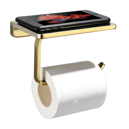Stainless Steel Gold Bathroom & Kitchen Paper Holder with Shelf Gold Toilet Tissue Storage Rack