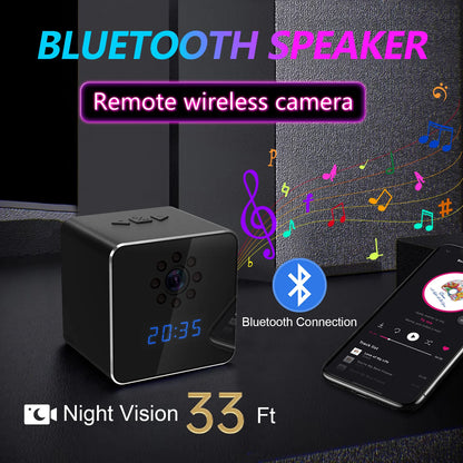 1080P WIFI Camera Wireless Speaker Clock Camera with Night Vision Motion Detection Remote Viewing for Home Security Camera
