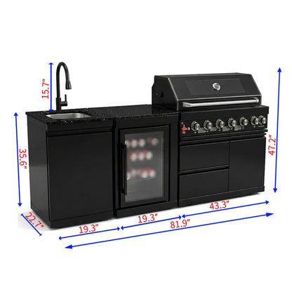 CE Certified Black Stainless Steel Outdoor Kitchen All-in-One Cooking Station BBQ Kitchen for Villa Entertaining
