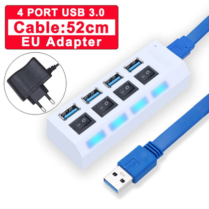 Hub USB 3.0, répartiteur USB 2.0, adaptateur secteur, multi-ports USB 4/7 avec commutateur, accessoires pour PC