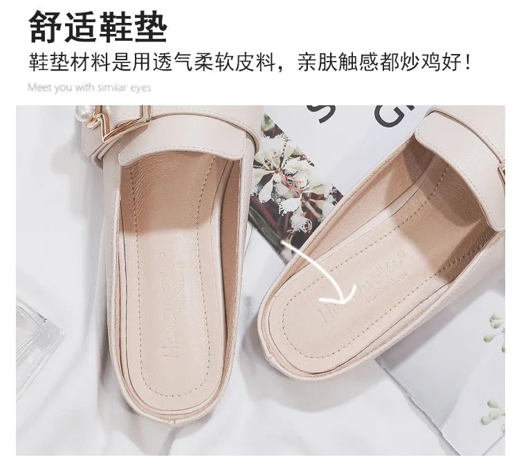 New Women Slipper Casual Shoes Fashion Women's Leather Loafers No Heel Slip-on Shoes Summer Outdoor Light Ladies Walking Shoes