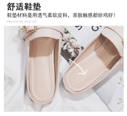 New Women Slipper Casual Shoes Fashion Women's Leather Loafers No Heel Slip-on Shoes Summer Outdoor Light Ladies Walking Shoes