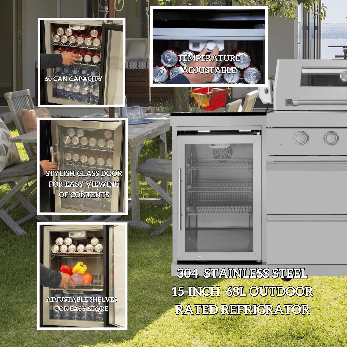 Usa Warehouse Luxury 304 Stainless Steel Bbq Modular Outdoor Kitchen Cabinet Set With Sinks Fridge