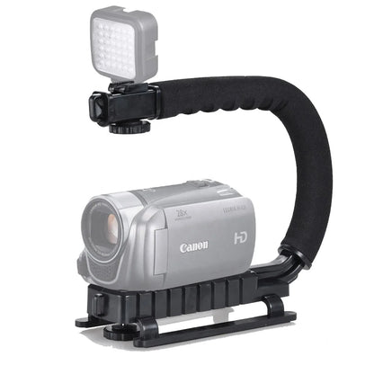 U Shape Bracket Handheld Gimbal Stabilizer for DSLR Camera Camcorder Go Pro 9 with Single Hot Shoe for Microphone Fill Light