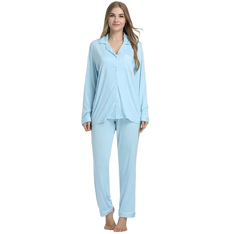 Joyaria Pajama Sets Women Long Sleeve Sleepwear Button Down Pj Pants Set Soft Bamboo Female Night Suit PJS Women Pyjamas Femmes