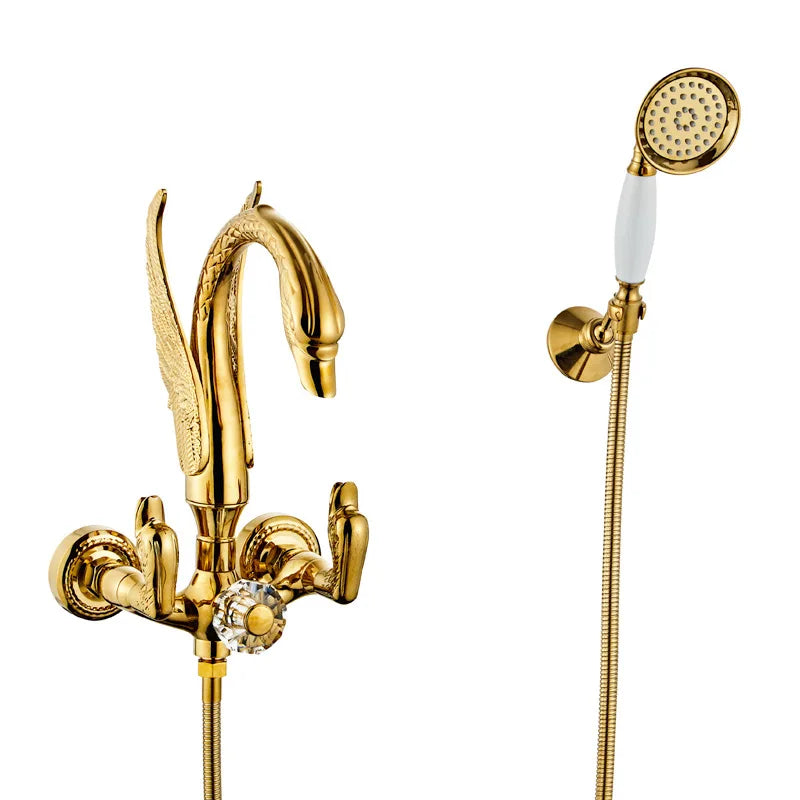Luxury Brass Handheld Shower Mixer Combo Swan Shower Faucet Set