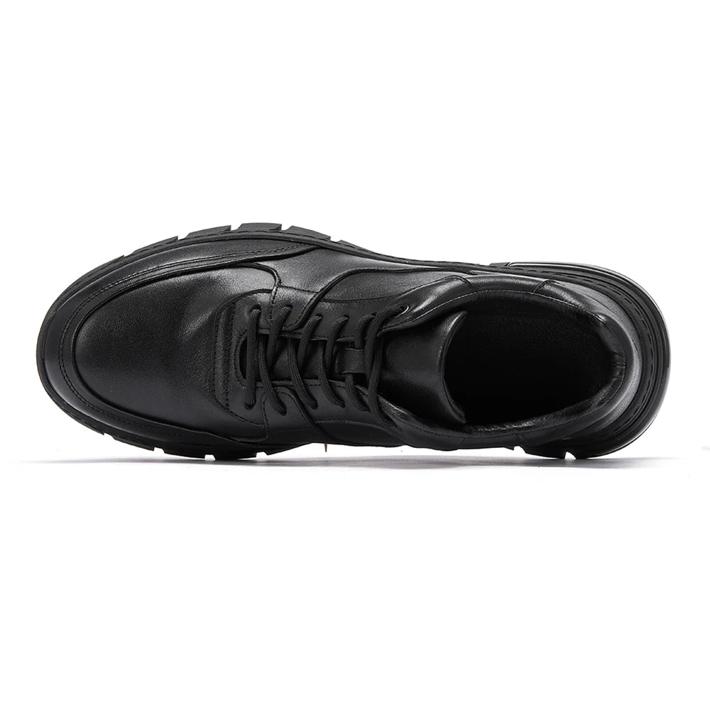 Black Casual Sneakers for Men Versatile Walking Style Running Shoes Stock with Full Grain Leather for Autumn Winter Formal Wear