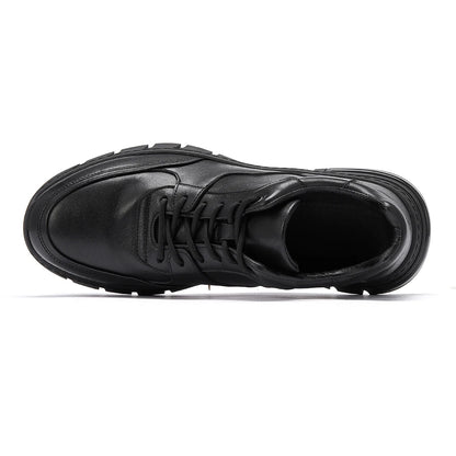 Black Casual Sneakers for Men Versatile Walking Style Running Shoes Stock with Full Grain Leather for Autumn Winter Formal Wear