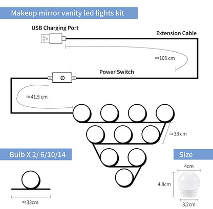 3 Modes Colors Makeup Mirror Light Led Touch Dimming Vanity Dressing Table Lamp Bulb USB 12V Hollywood Make Up Mirror Wall Lamp