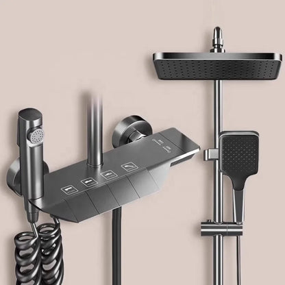New Top 1 Cheap Gun Gray Hot Cold Wall Mounted Bathroom Shower Faucet Rain Rainfall Bathtub Mixer Piano Black Shower System Set