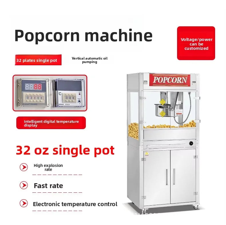 Theatre Popcorn Machine with 32 Oz Kettle Commercial Cinema Stainless Steel Automatic Popcorn Snack Popcorn Vending Machine